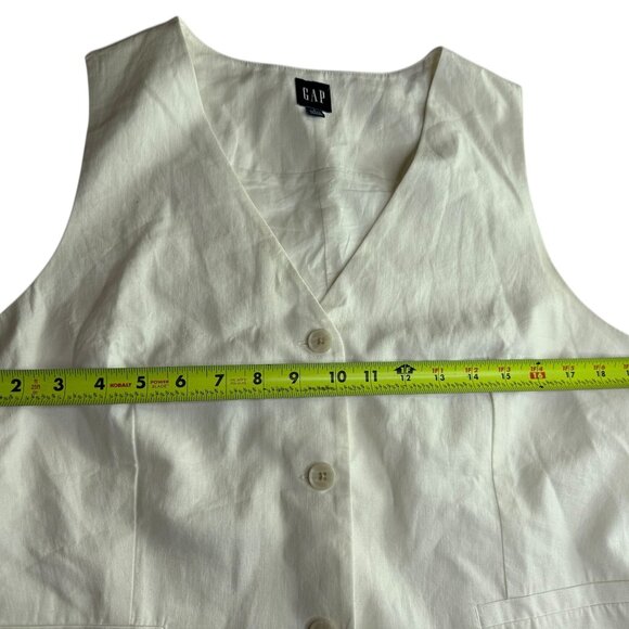 GAP Women's Linen Vest.  White V Neck. Size Women's Petite Large, Long 3 Button - Picture 6 of 8